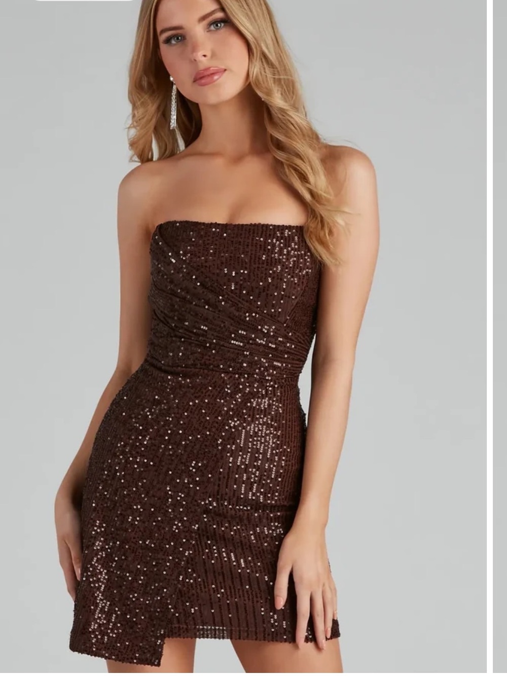 Windsor Brown Sequin Strapless Mini Dress